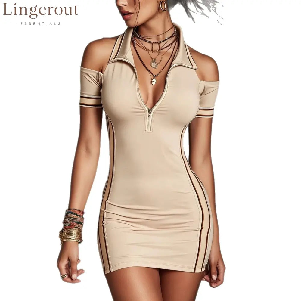 Cold Shoulder Half-Zip Polo Bodycon Mini Dress