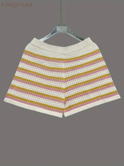 Colorful Striped Button Up Top and Shorts Sweater Set