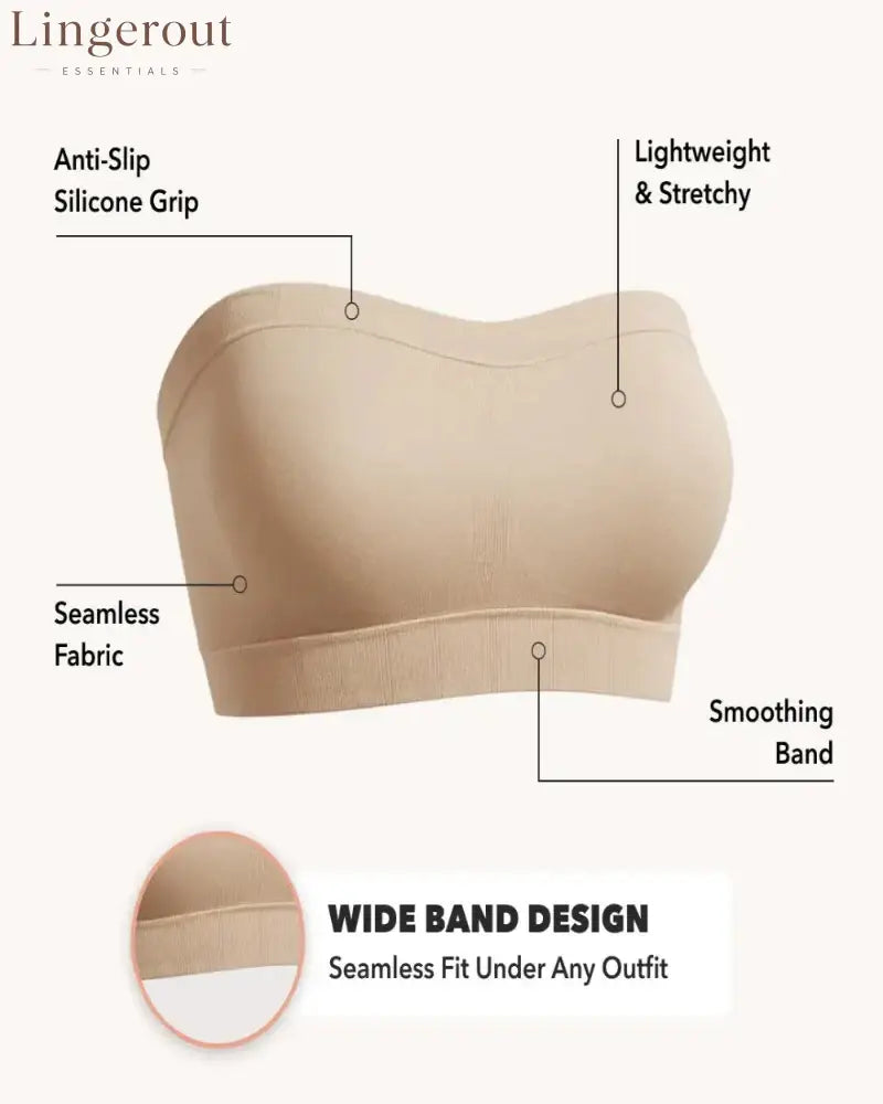 Convertible Strapless Bandeau Bra with Wireless Comfort Anti-Slip Grip & Removable Straps