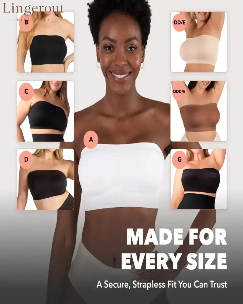Convertible Strapless Bandeau Bra with Wireless Comfort Anti-Slip Grip & Removable Straps