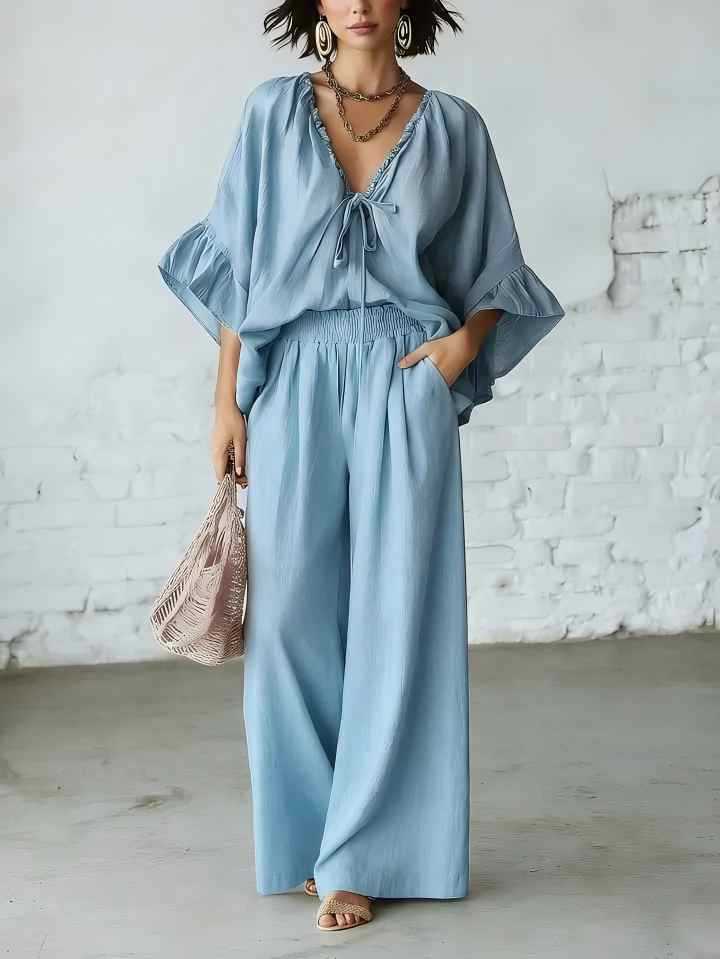 Linen Blend Vacation Two Piece Matching Set