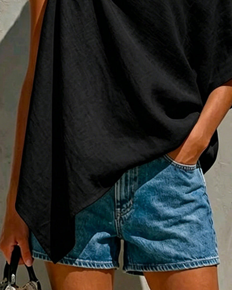 One-Shoulder Knot Asymmetric Blouses