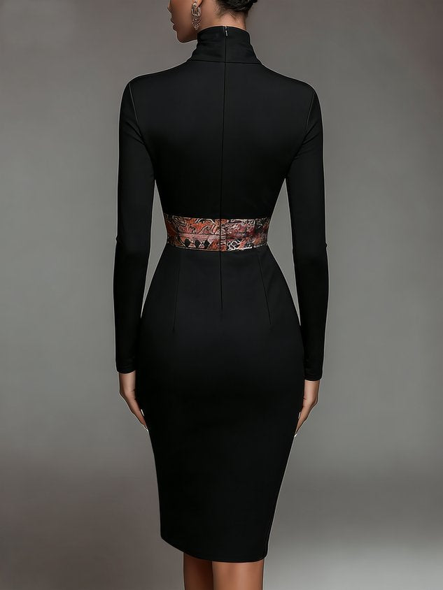 Robe midi en jersey à col montant élégant, manches longues
