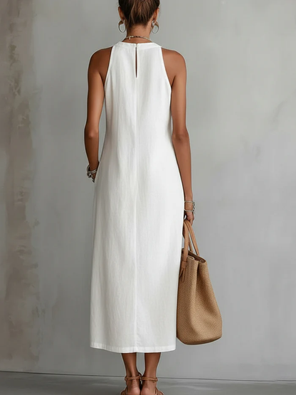 🌿 Robe en lin minimaliste, rétro et douce avec des détails de dentelle