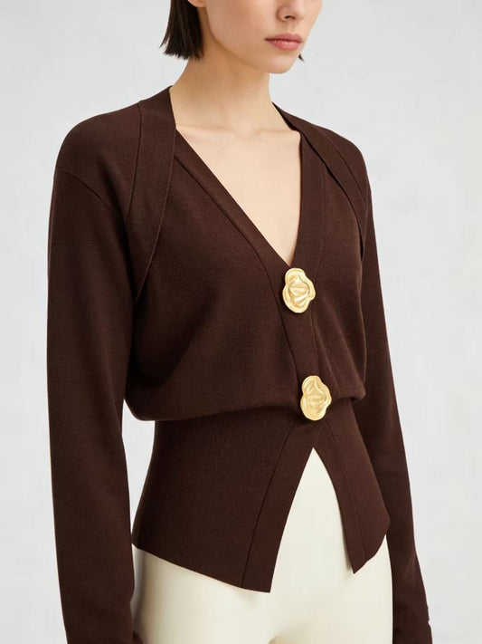 Pull en mélange de laine à col V avec détails métallisés