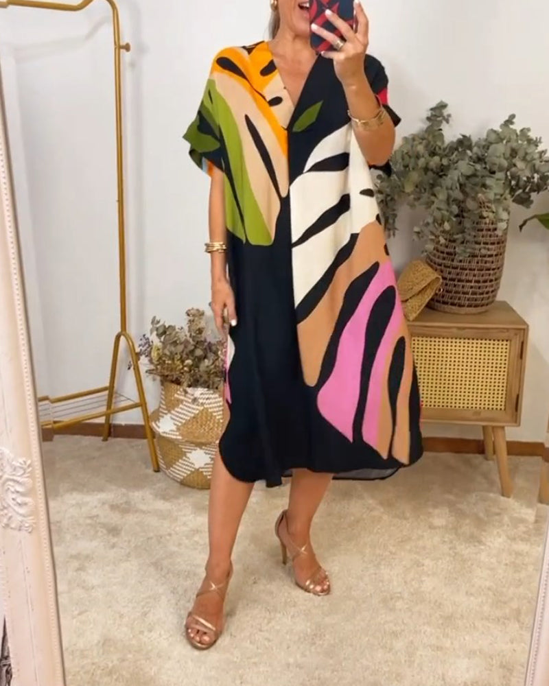 Robe décontractée à imprimé de feuilles colorées