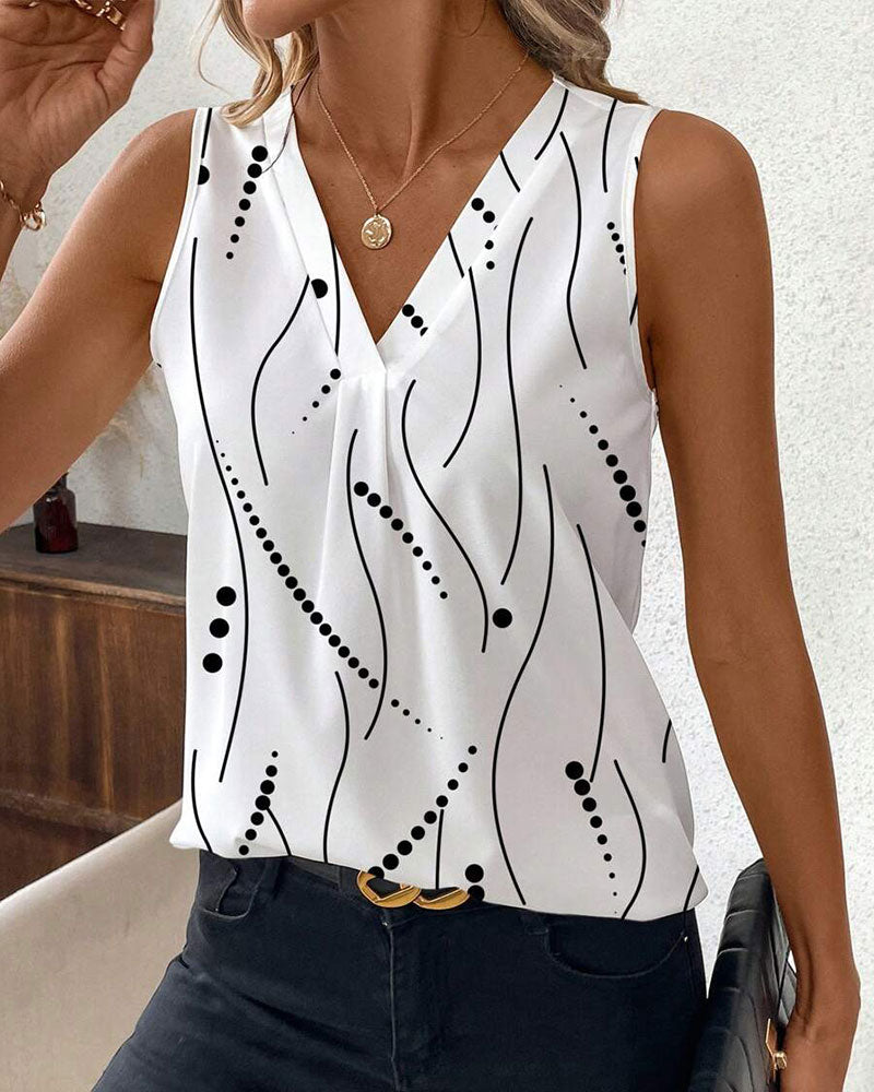 Gilet imprimé plissé sans manches à col en V