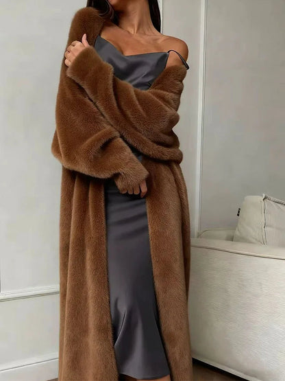 Veste ample d'automne‑hiver douce et pelucheuse pour femme, long gilet tricoté blanc imitation vison