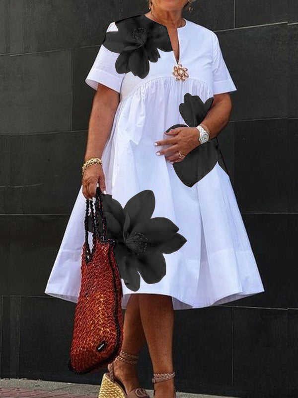 Robe midi à col V plissée à imprimé