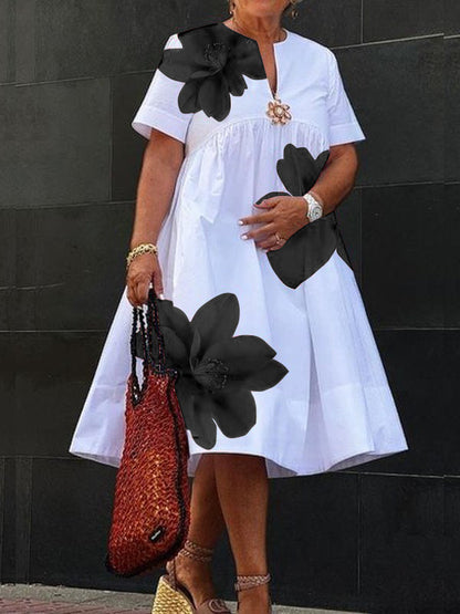 Robe midi à col V plissée à imprimé