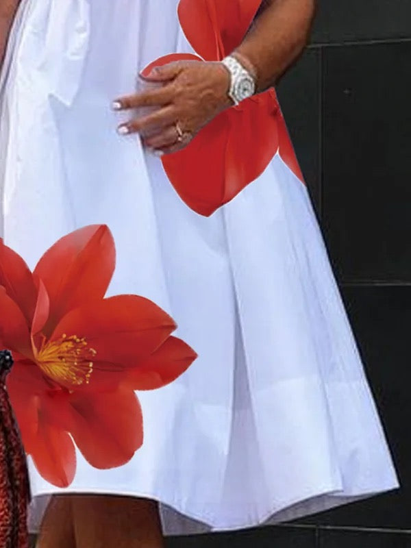Robe midi à col V plissée à imprimé