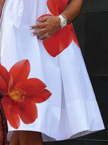 Robe midi à col V plissée à imprimé