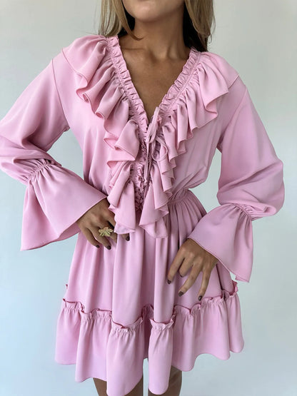 Robe mini à manches à volants froncés