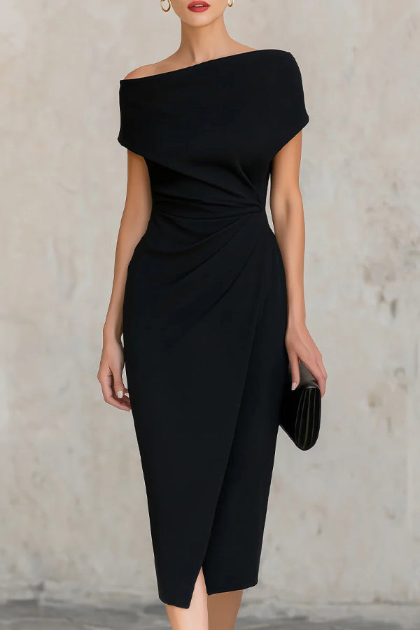 Robe midi plissée moulante élégante à manches courtes