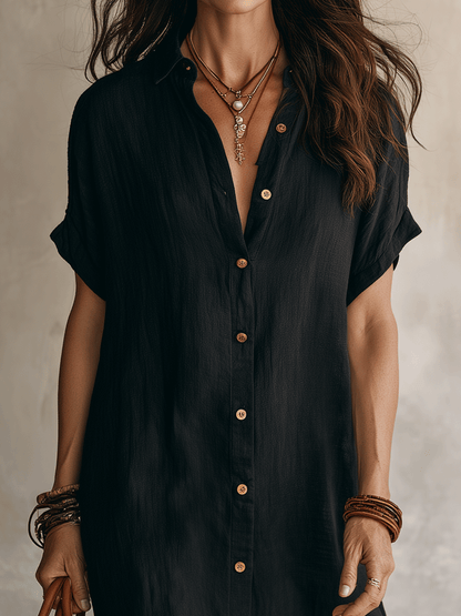 Robe midi décontractée en lin noir style bohème moderne sans effort