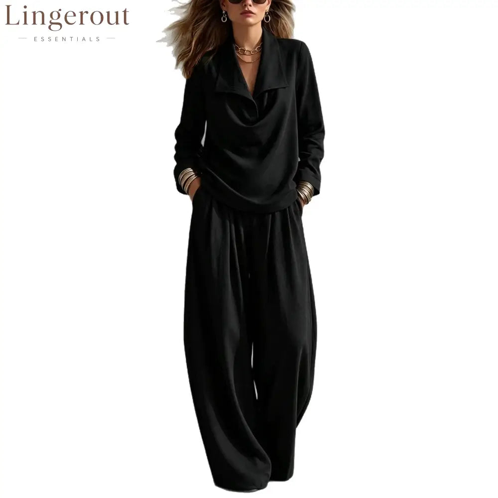 Draped Lapel Casual Matching Two Piece Set