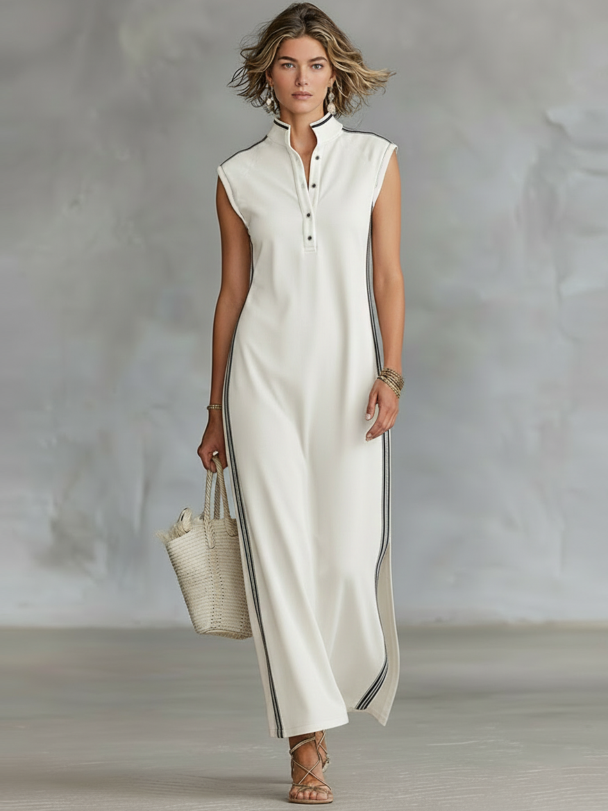 Robe maxi sans manches Henley de style sport minimaliste pour femme