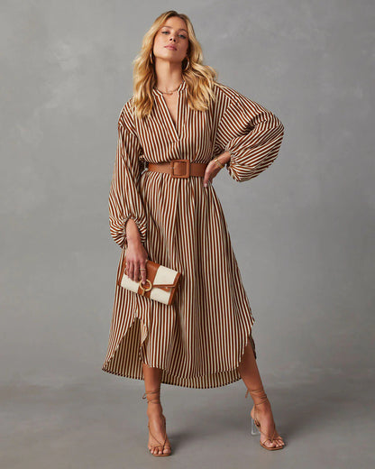Striped Belted Midi Dress