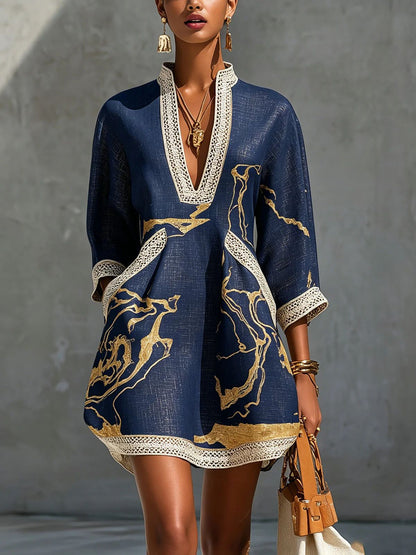 Loose Resort Style Cotton And Linen Short Dress With Straps