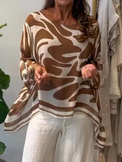 Blouse en mousseline imprimée décontractée à coupe ample