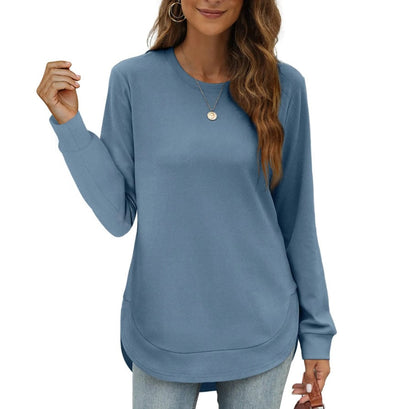 Sweatshirt femme col rond ourlet incurvé