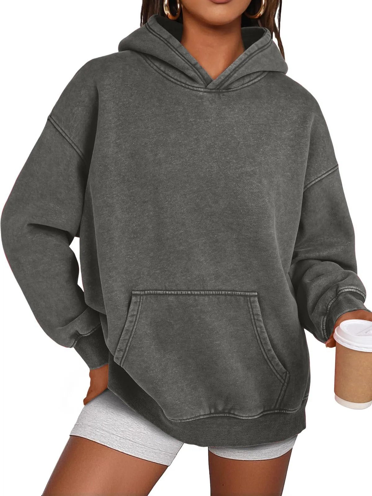 Pull à capuche délavé à coupe oversize décontracté unisexe