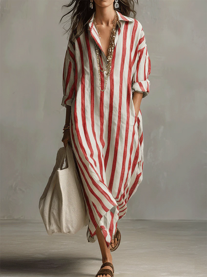 Robe rayée en lin‑coton décontractée et confortable