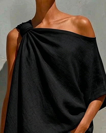 One-Shoulder Knot Asymmetric Blouses