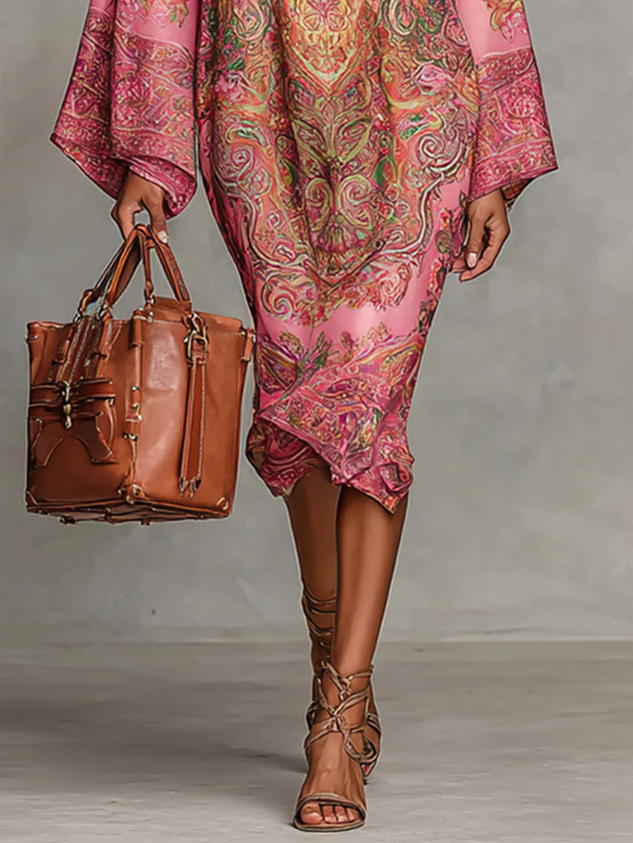 Robe midi grande taille à imprimé cachemire urbain