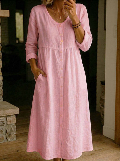 Robe unie femme pour printemps/automne, robe à manches longues de coupe A‑line