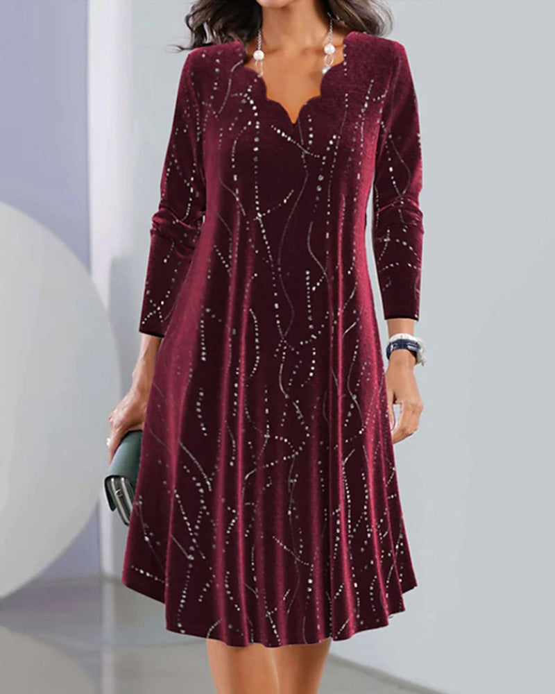 Robe élégante à col V et manches longues