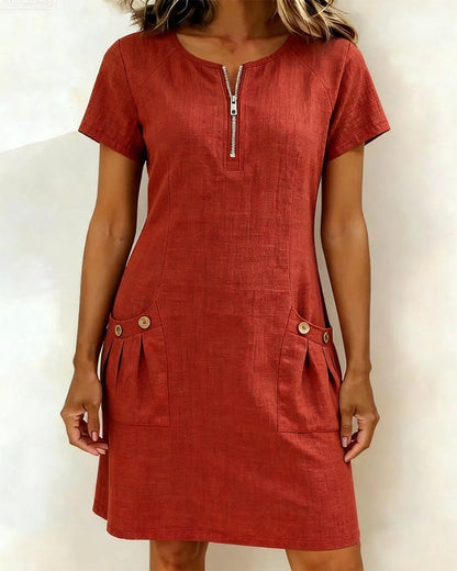 Robe en coton et lin avec poche à fermeture éclair