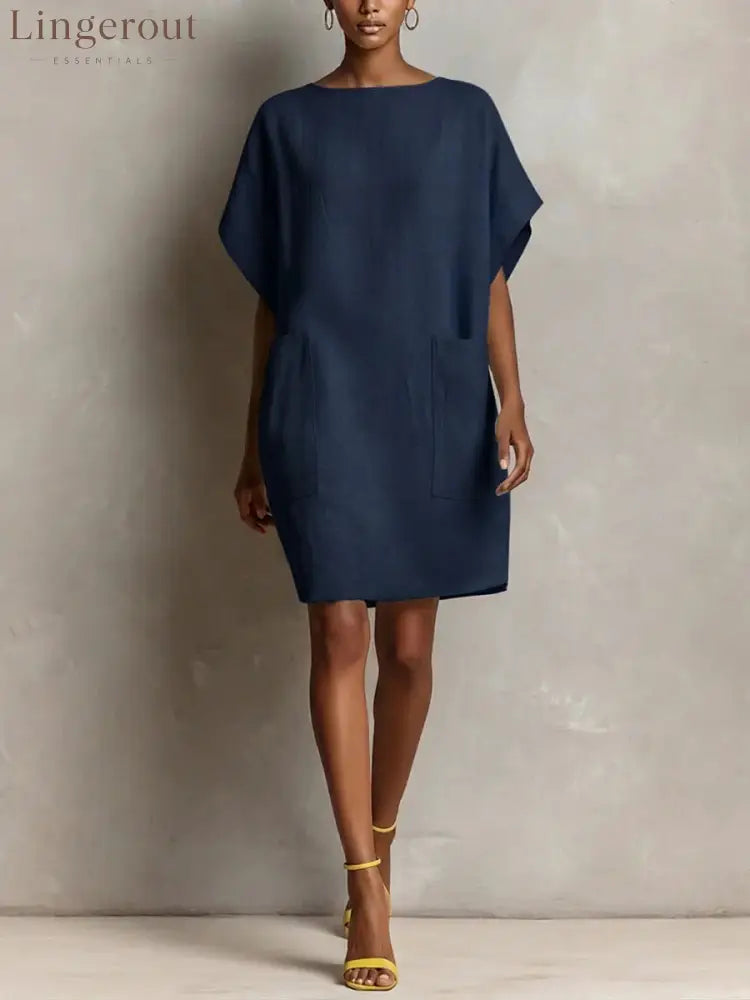 Effortless Linen-Blend Shift Dress - Navy blue / S