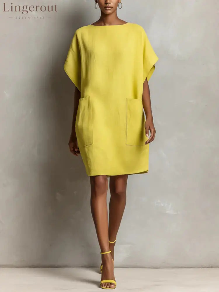 Effortless Linen-Blend Shift Dress - Yellow / S