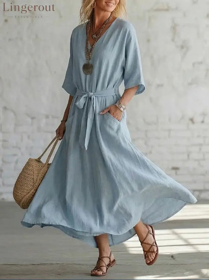Effortless Linen Maxi Dress: Your Go-To for Timeless Breezy Style - Light blue / S