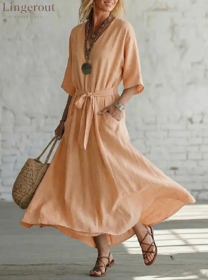 Effortless Linen Maxi Dress: Your Go-To for Timeless Breezy Style - Orange / S