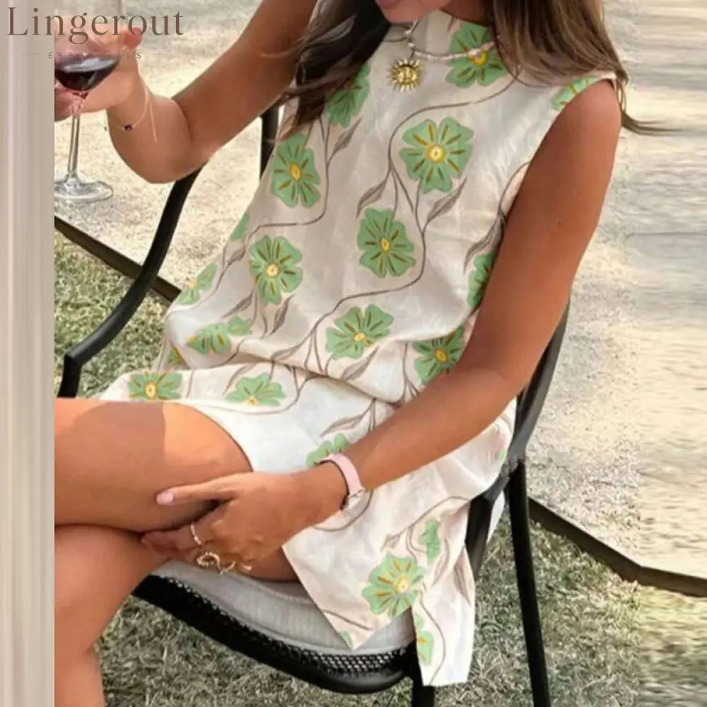 Elegant O-neck Sleeveless Loose Mini Dress 2025 Women Fashion Flower Print Holiday Party Dress Summer Casual Bohemian