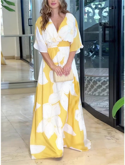 Robe bohème décontractée d'été pour femme, robe midi bohème à col V fleuri avec pompons