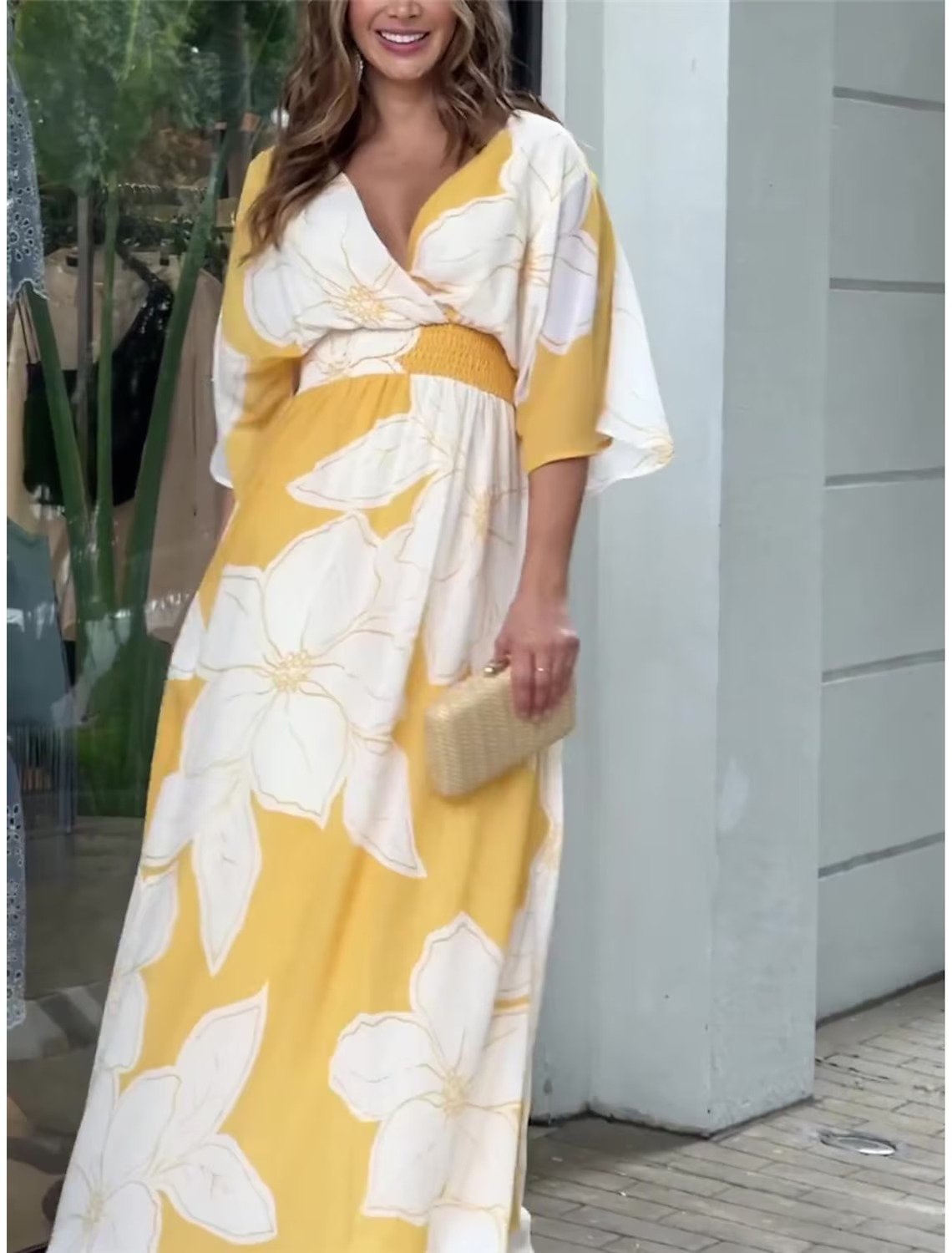 Robe bohème décontractée d'été pour femme, robe midi bohème à col V fleuri avec pompons