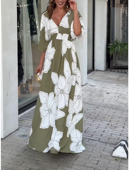 Robe bohème décontractée d'été pour femme, robe midi bohème à col V fleuri avec pompons