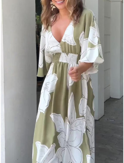 Robe bohème décontractée d'été pour femme, robe midi bohème à col V fleuri avec pompons