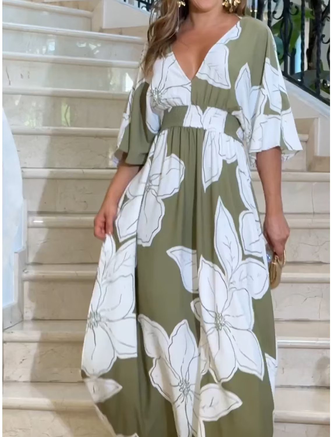Robe bohème décontractée d'été pour femme, robe midi bohème à col V fleuri avec pompons