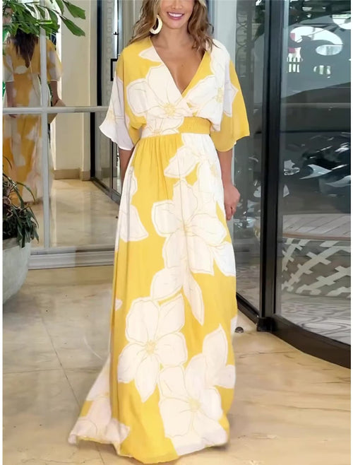 Robe bohème décontractée d'été pour femme, robe midi bohème à col V fleuri avec pompons