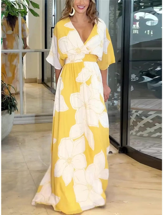 Robe bohème décontractée d'été pour femme, robe midi bohème à col V fleuri avec pompons