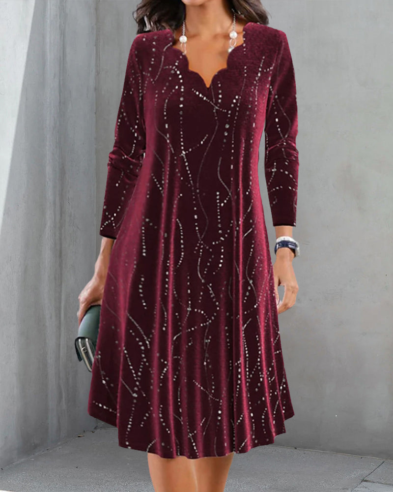 Robe élégante à col V et manches longues