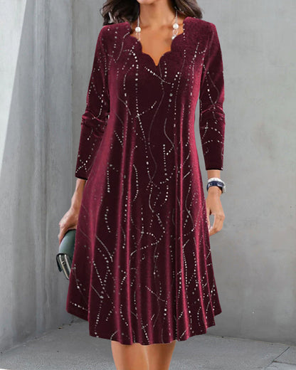 Robe élégante à col V et manches longues