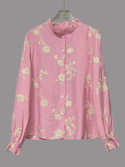 Chemise à manches longues à boutons à motifs floraux