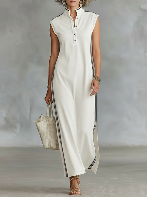 Robe maxi sans manches Henley de style sport minimaliste pour femme
