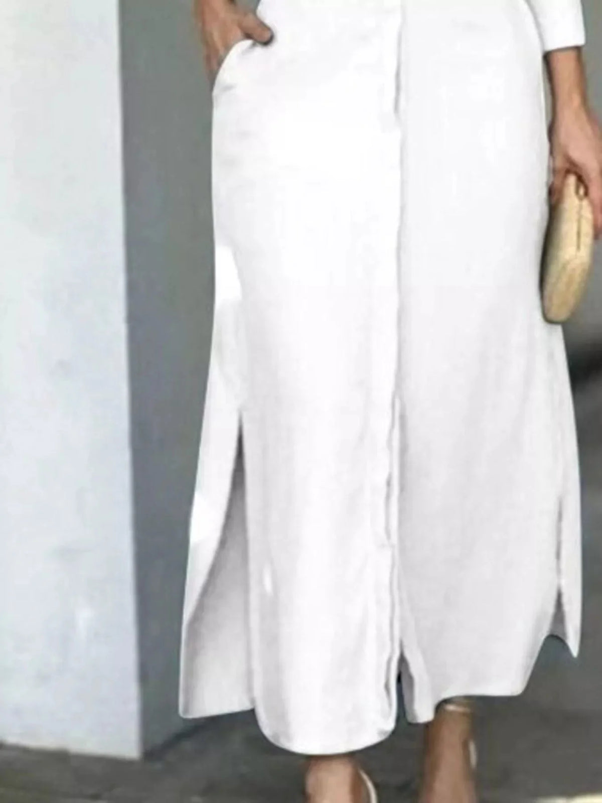 Robe‑chemise à manches longues avec fentes latérales