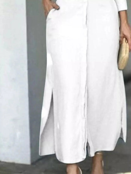 Robe‑chemise à manches longues avec fentes latérales